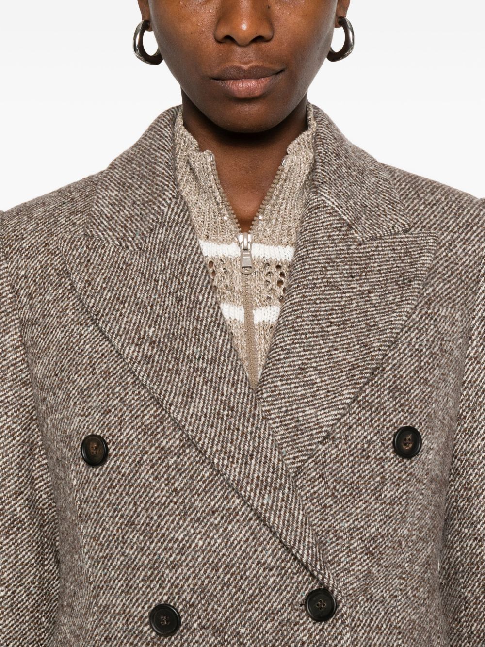 Brunello Cucinelli Double-Breasted Wool and Silk Jacket Brown brown