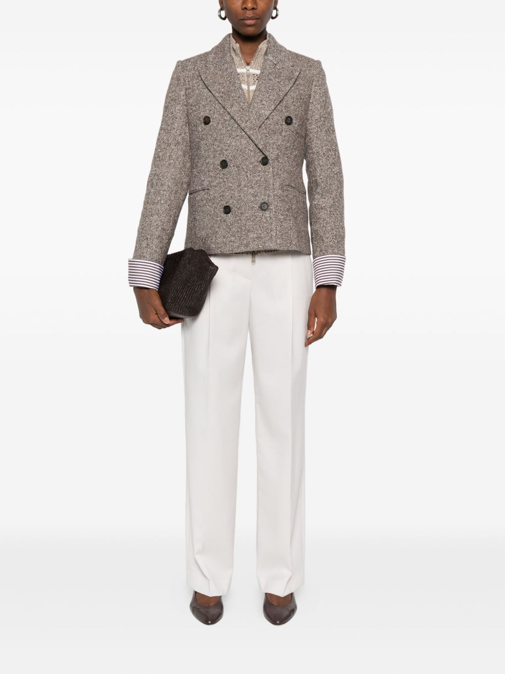 Brunello Cucinelli Double-Breasted Wool and Silk Jacket Brown brown