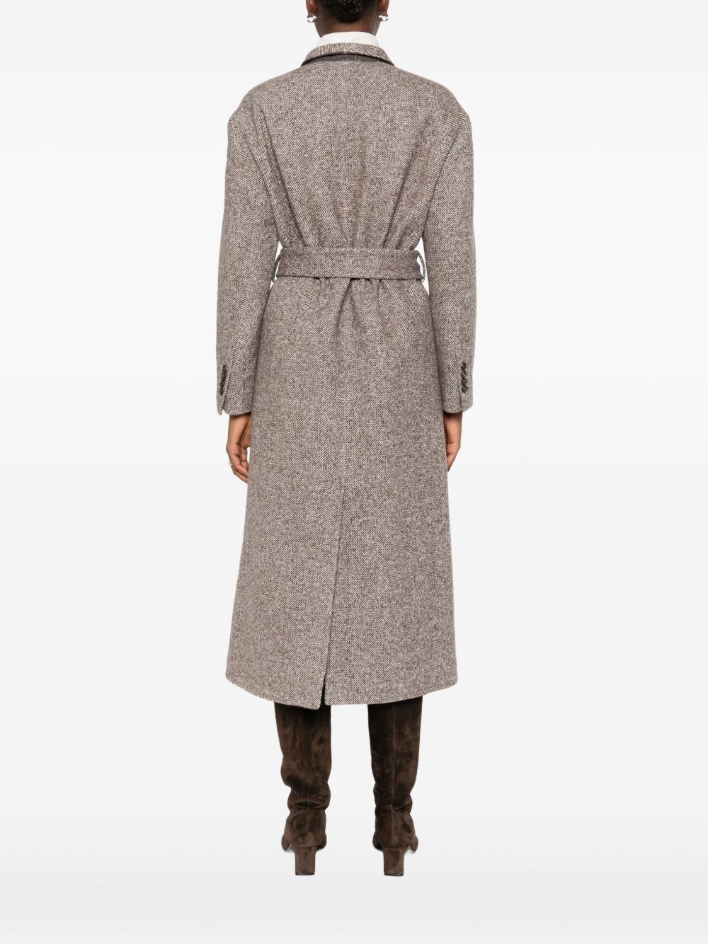 Brunello Cucinelli Tweed Wool Belted Coat Brown