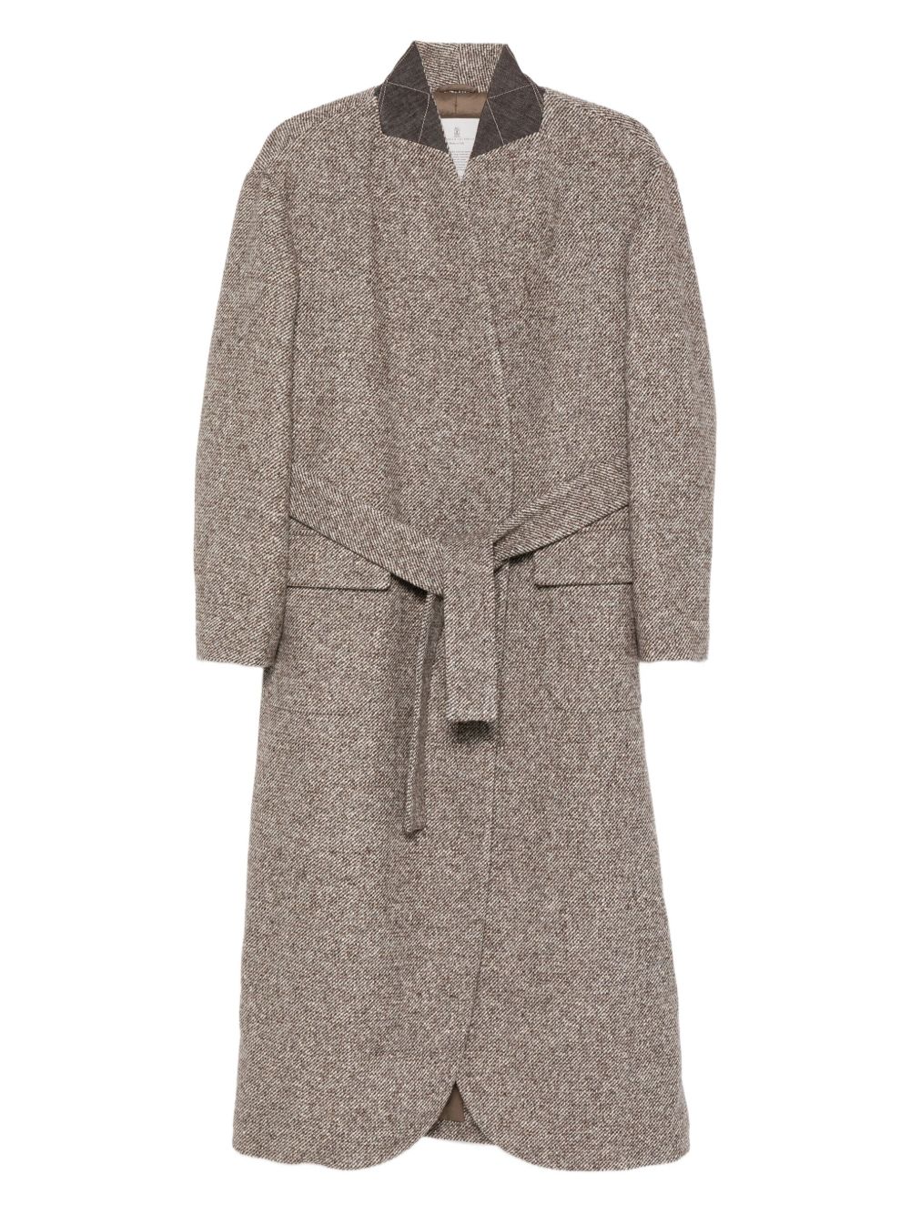 Brunello Cucinelli Tweed Wool Belted Coat Brown