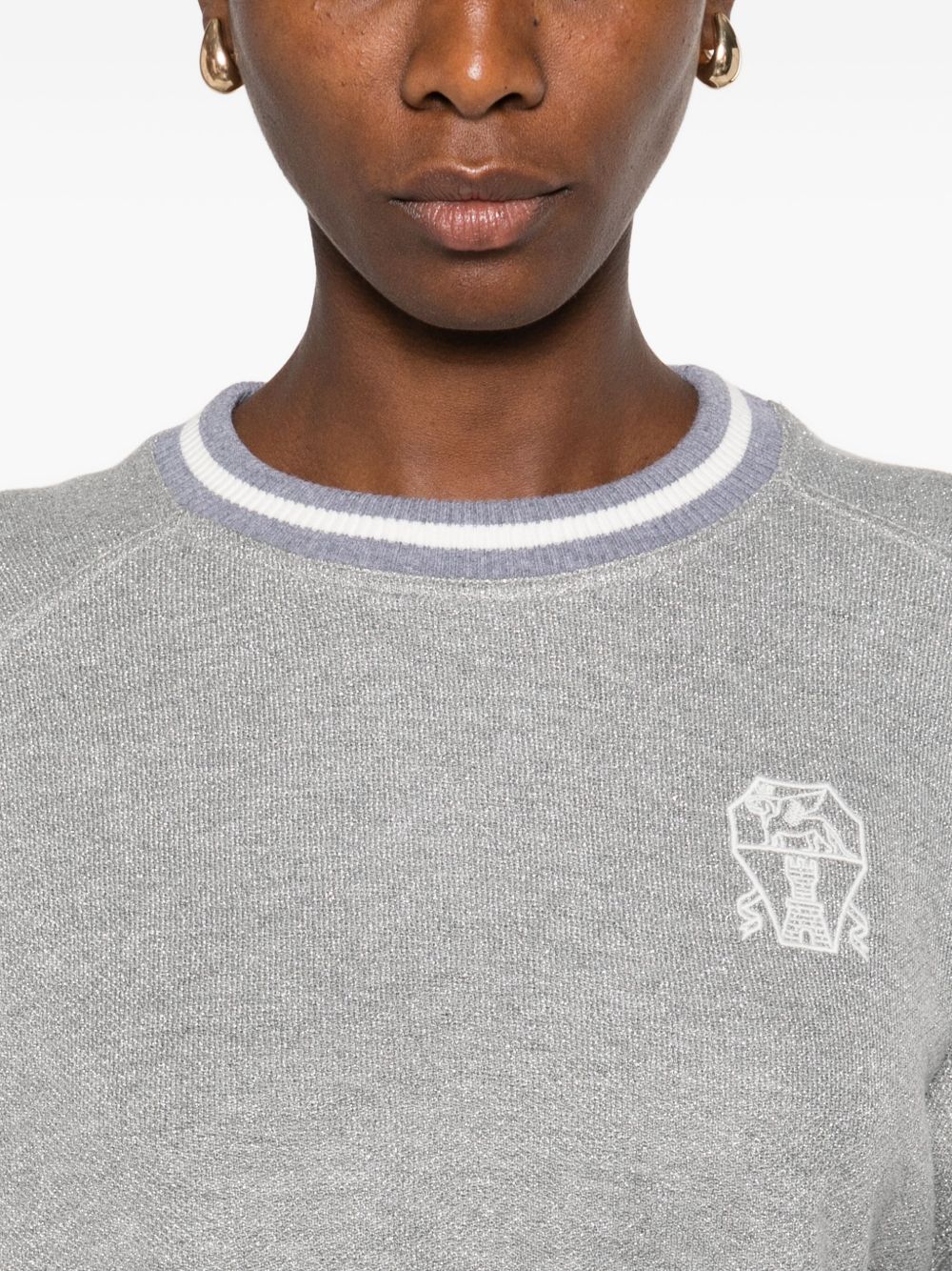 Brunello Cucinelli Embroidered Cotton Logo Sweatshirt Grey