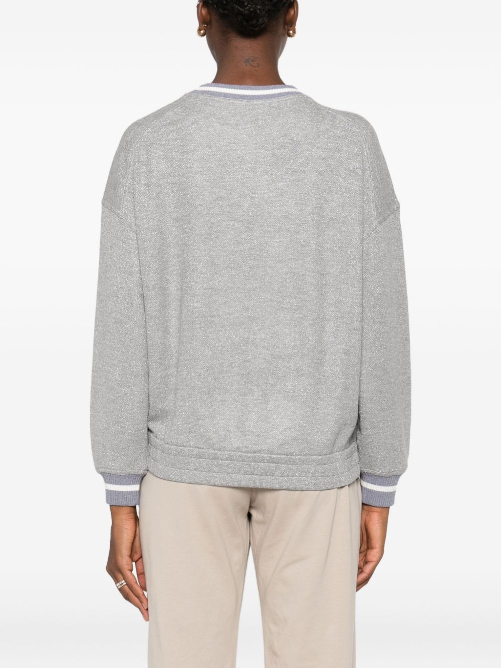 Brunello Cucinelli Embroidered Cotton Logo Sweatshirt Grey