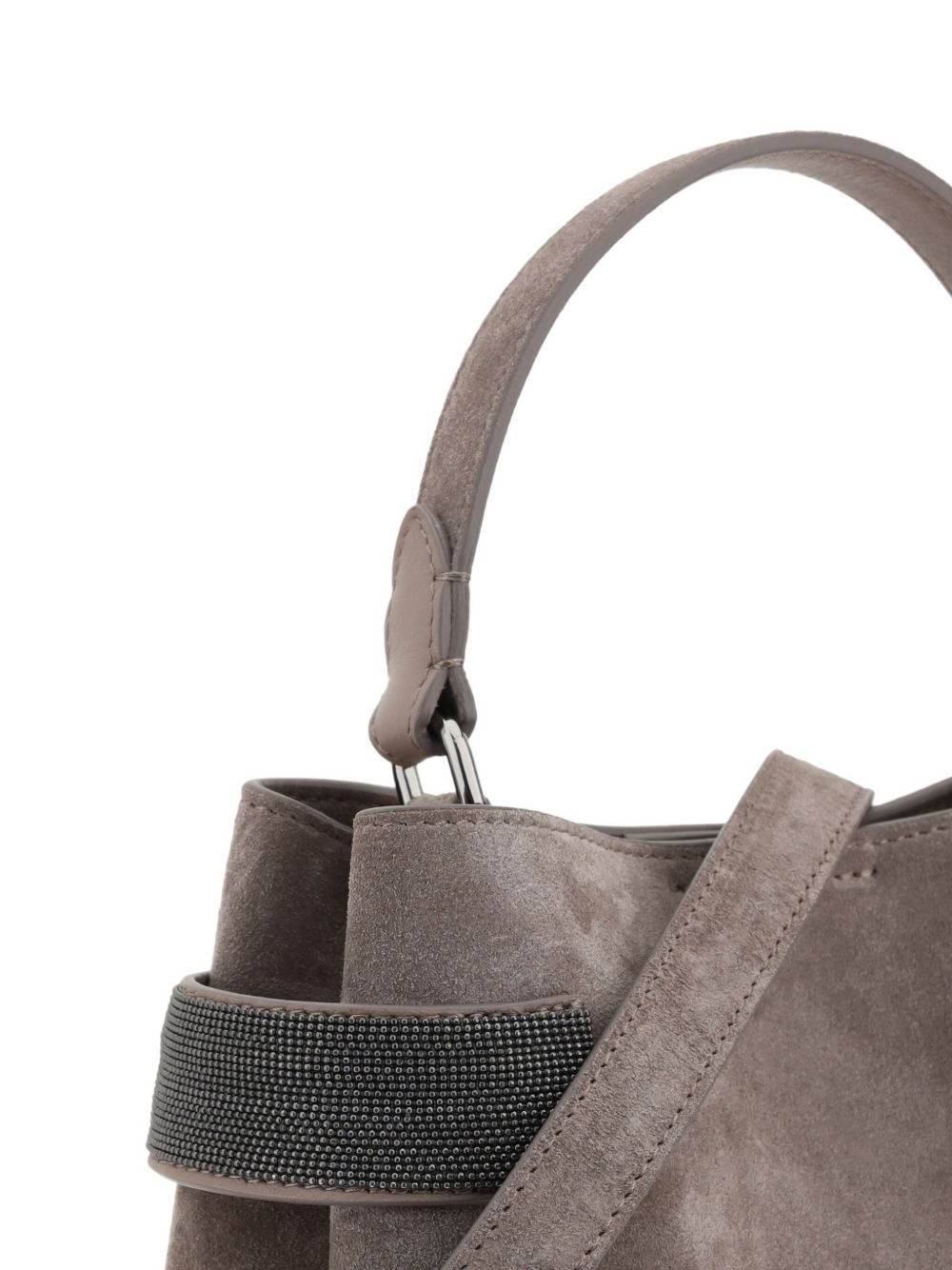 Brunello Cucinelli Essence Small Suede Top-Handle Bag with Monili Bands taupe