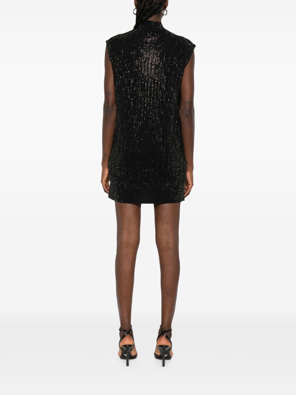 Emporio Armani Sequin-Embellished Wool-Blend Mini Dress Black