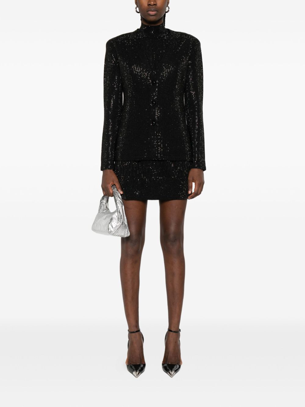 Emporio Armani Single-Breasted Sequin Embellished Wool-Blend Jacket Black Black