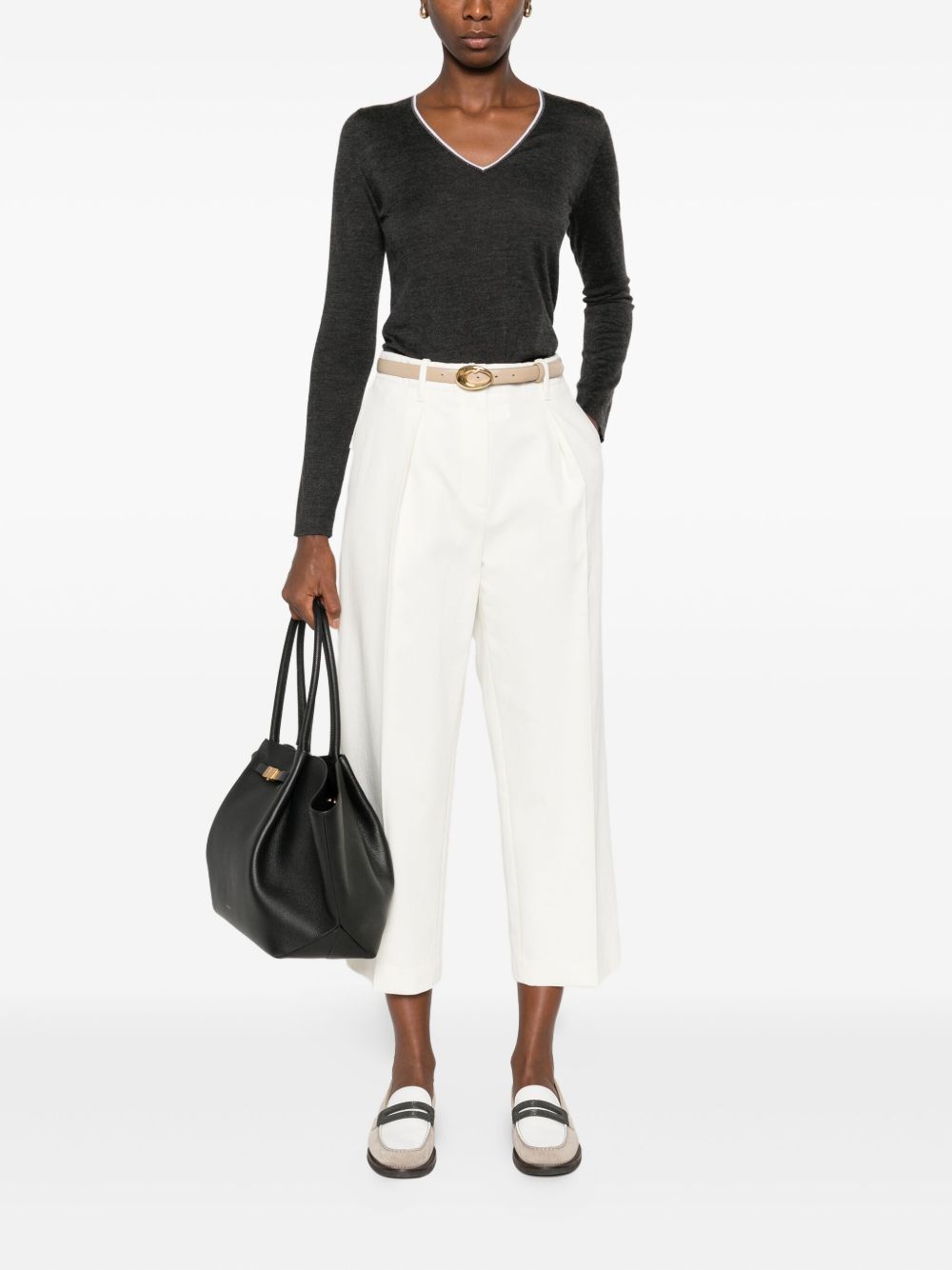 Brunello Cucinelli Pleated Cropped Cotton Trousers White White