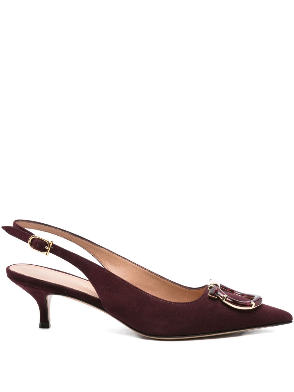 Ferragamo With Heel Suede Slingback Pumps Bordeaux