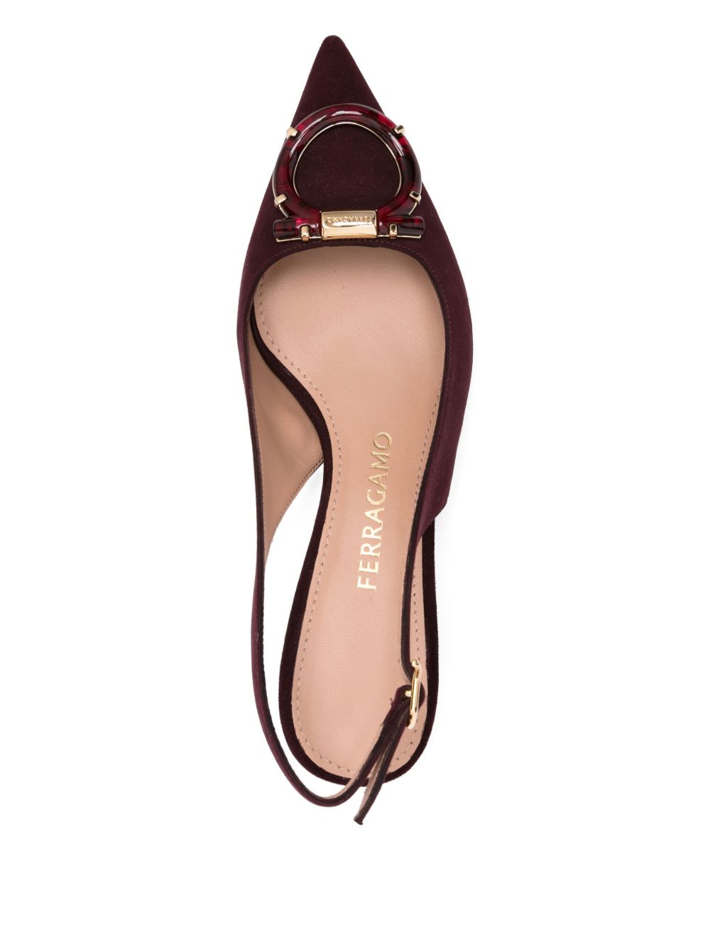 Ferragamo With Heel Suede Slingback Pumps Bordeaux