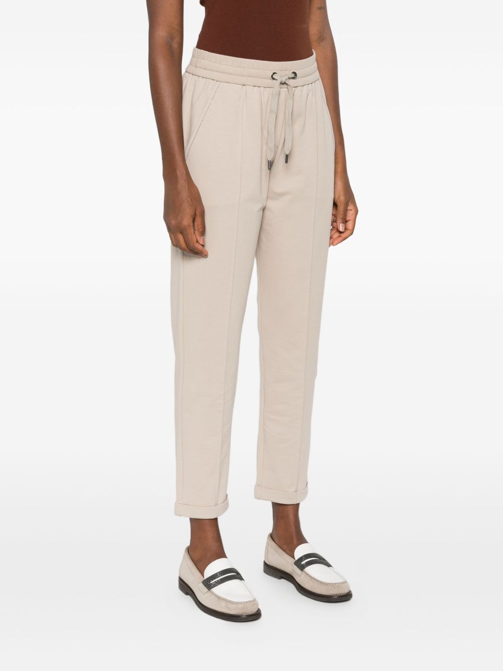 Brunello Cucinelli Drawstring Cuffed Cotton Sweatpants Beige Beige