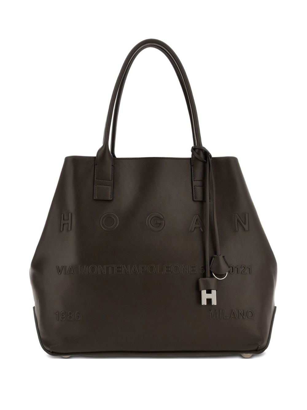 Hogan Pre Pre Script Medium Calfskin Tote Bag Dark Brown