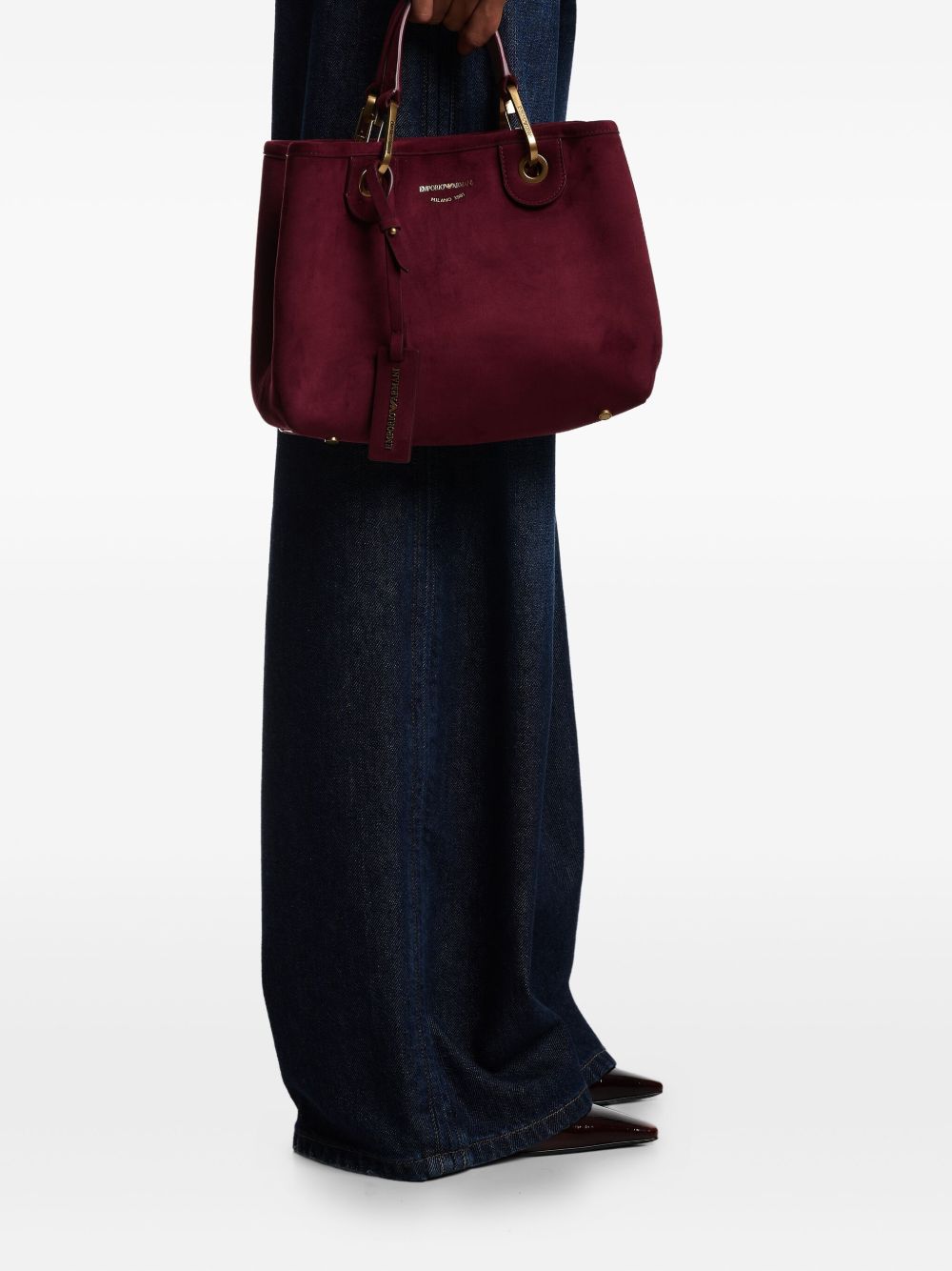 Emporio Armani MyEA Small Faux Suede Shopper Bag Bordeaux
