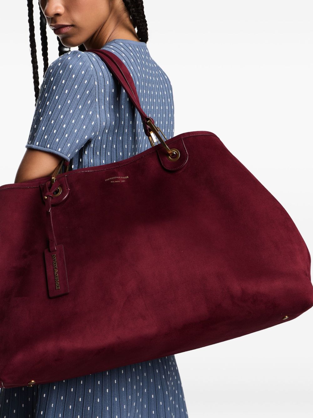 Emporio Armani Large MyEA XL Suede Shopper Bag Bordeaux