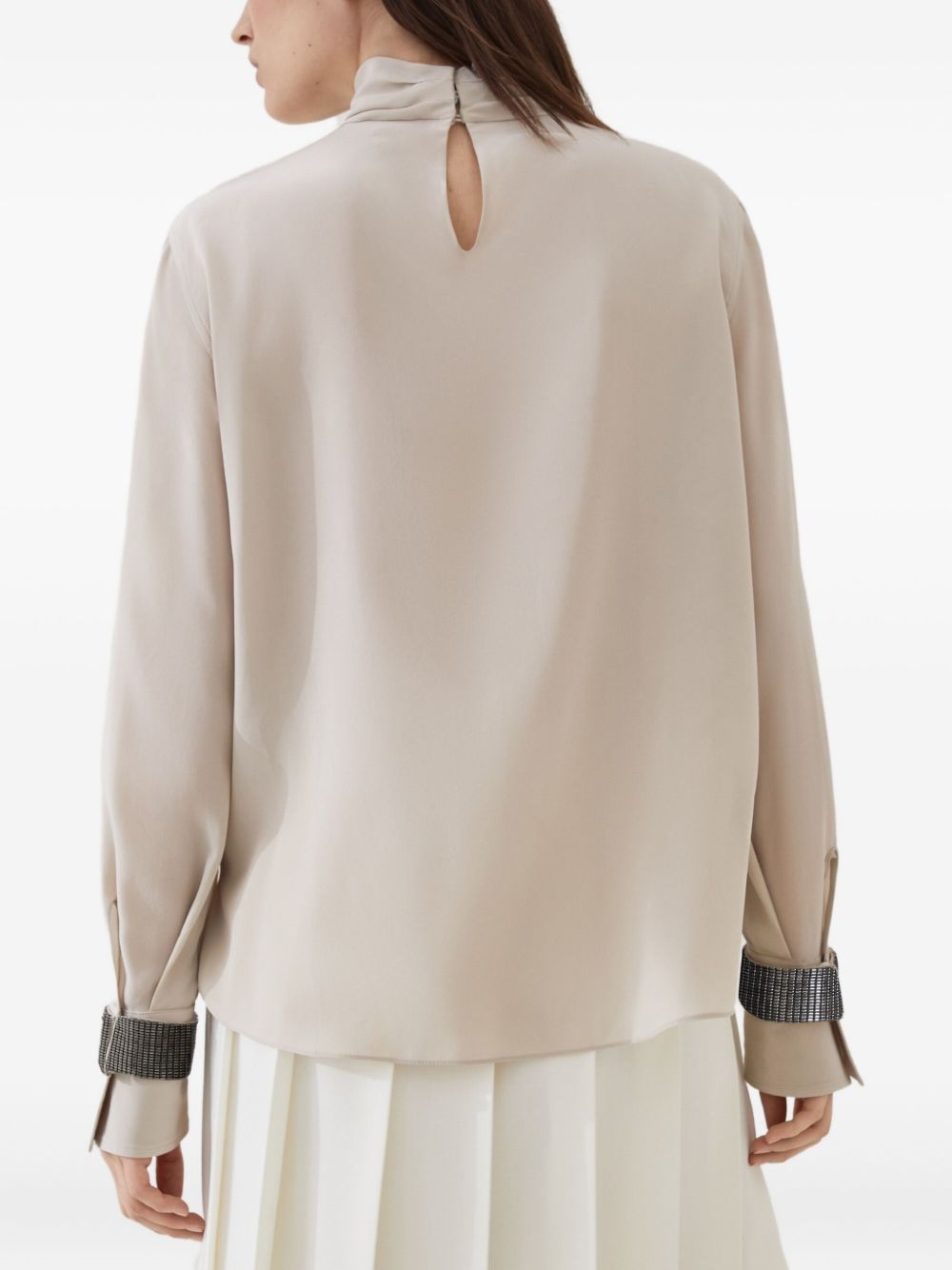 Brunello Cucinelli Silk-Blend Beige Top with Refined Detailing Beige