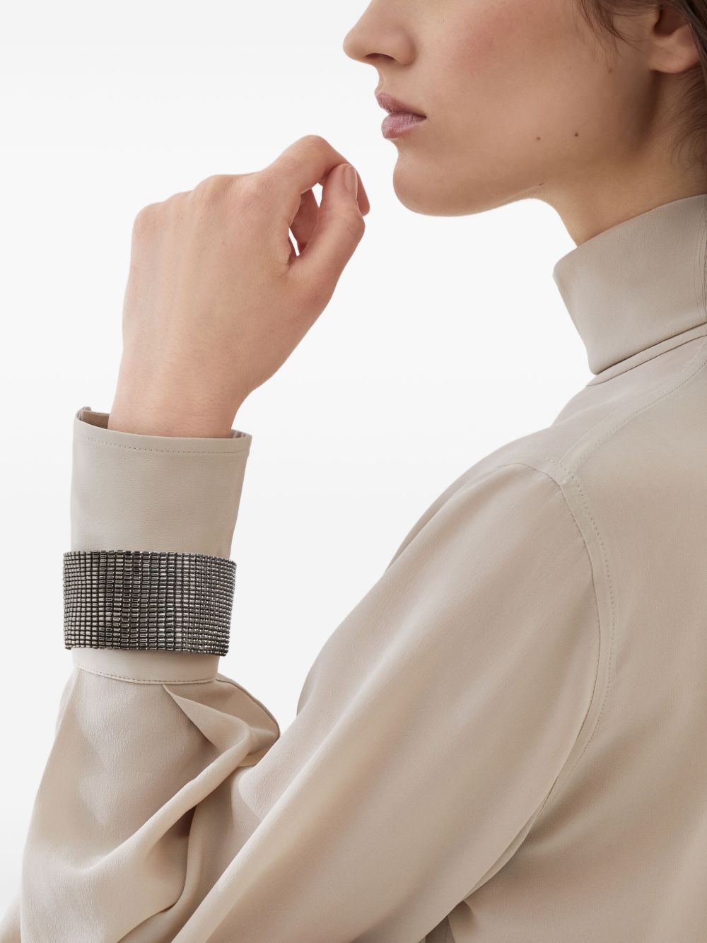 Brunello Cucinelli Silk-Blend Beige Top with Refined Detailing Beige