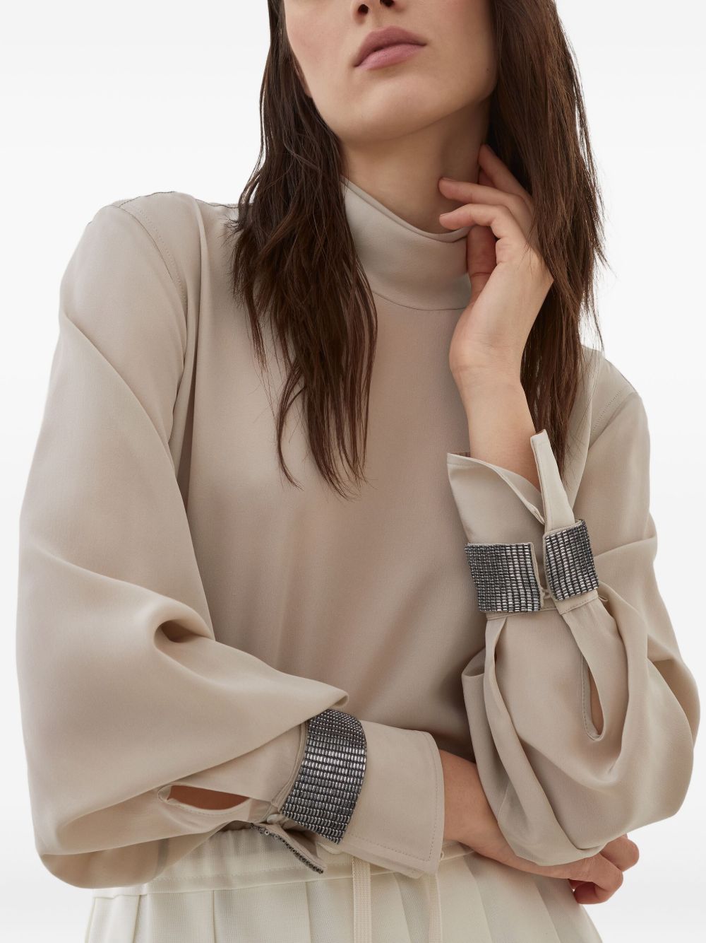Brunello Cucinelli Silk-Blend Beige Top with Refined Detailing Beige