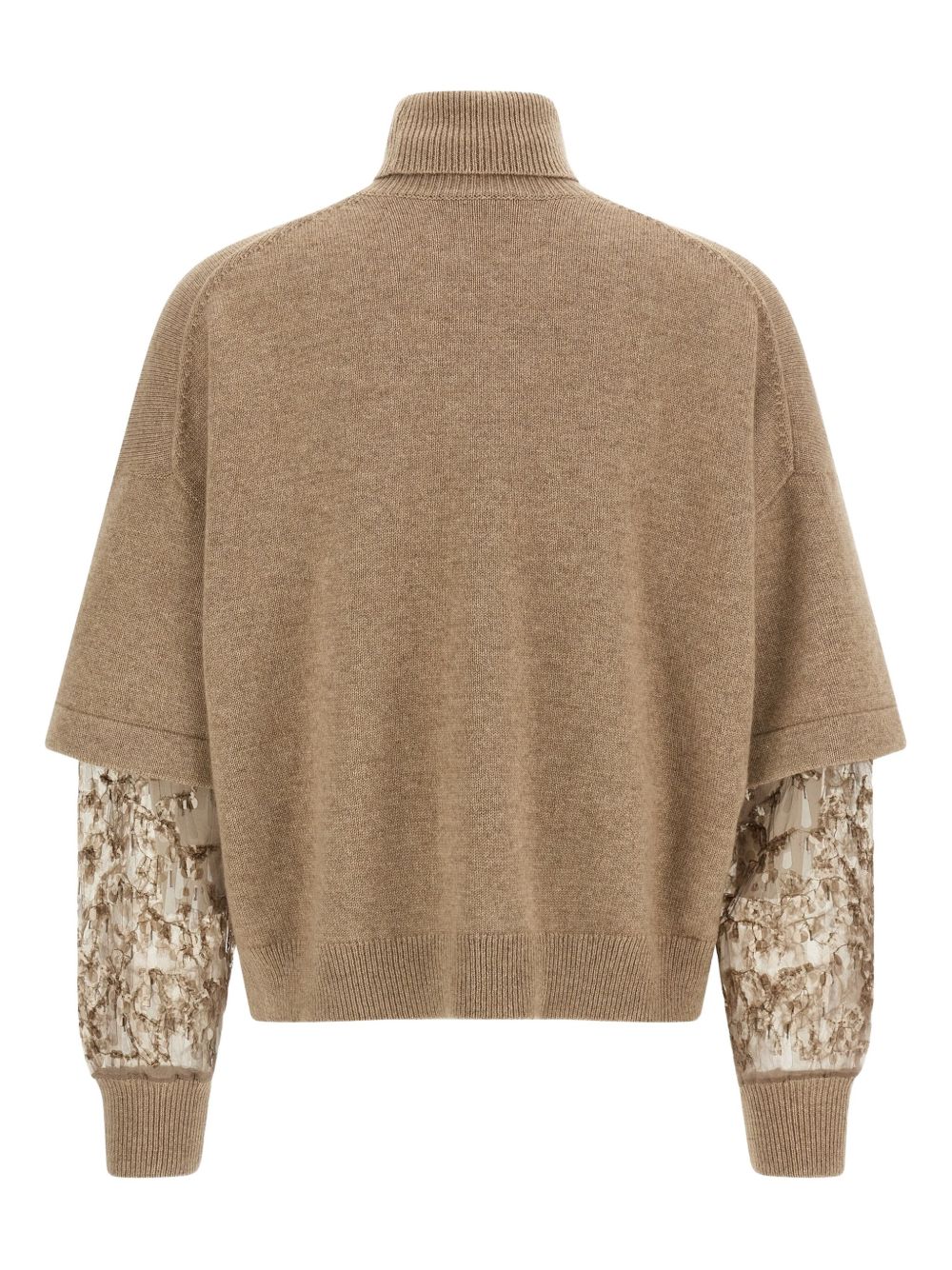 Brunello Cucinelli Cashmere Tulle-Insert Sequin Embellished Turtleneck Sweater Brown