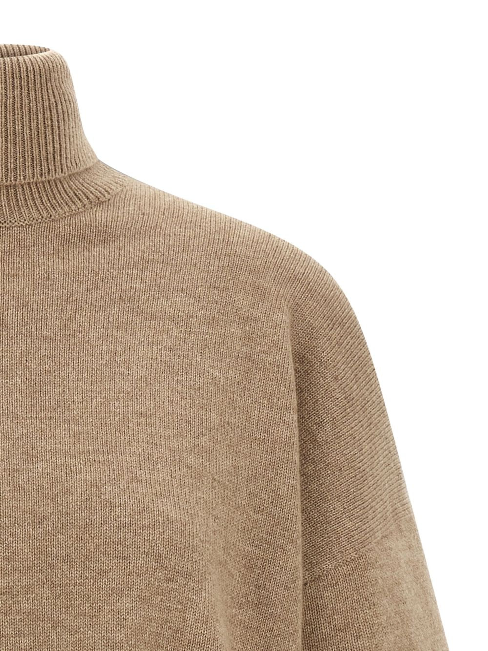 Brunello Cucinelli Cashmere Tulle-Insert Sequin Embellished Turtleneck Sweater Brown