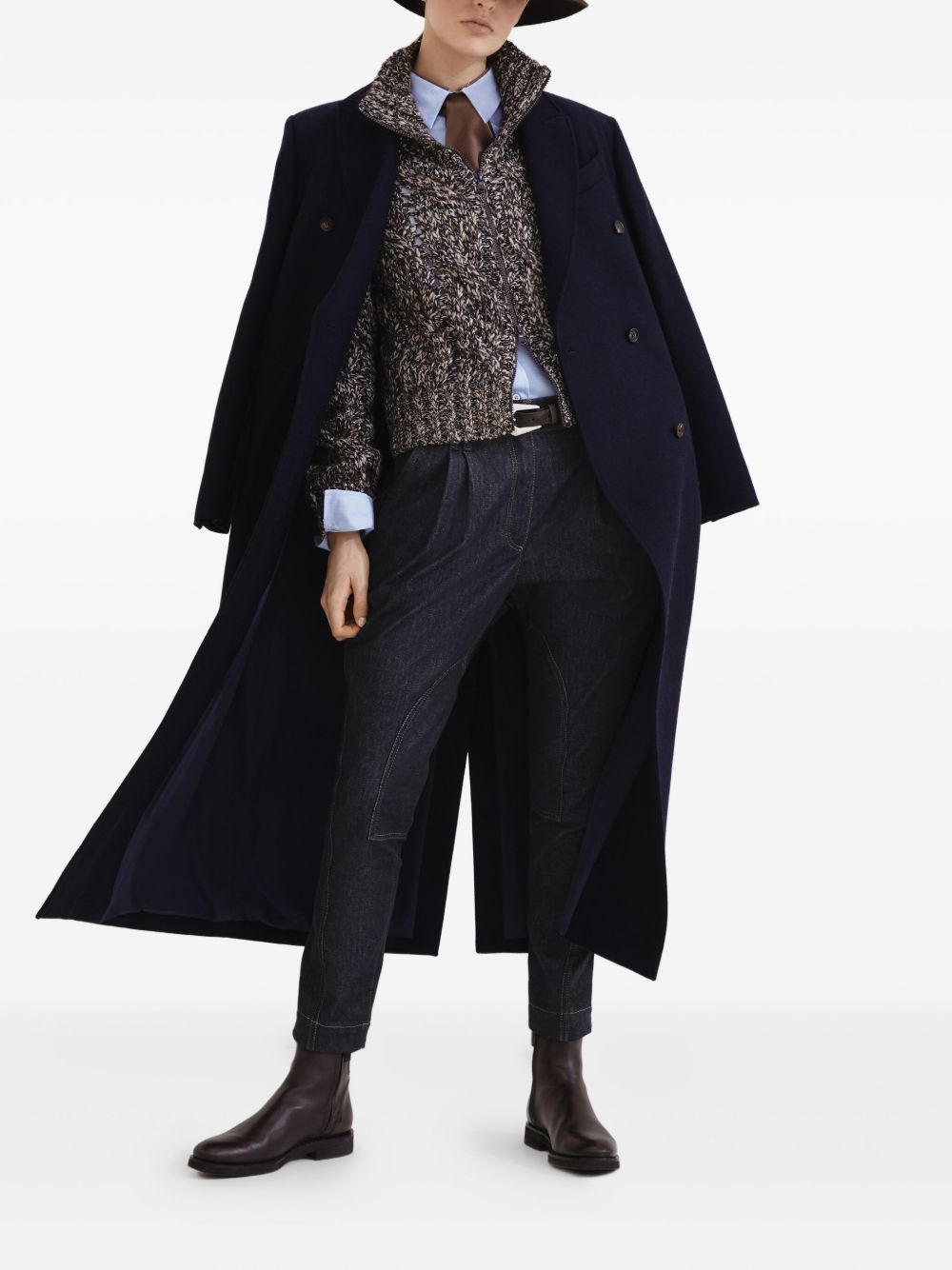 Brunello Cucinelli Wool Zipped Cardigan with Stand Collar Blue