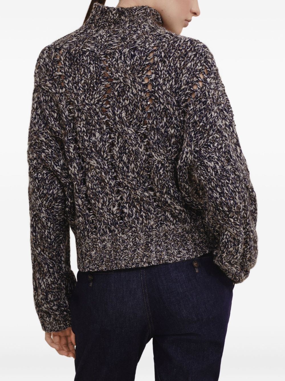 Brunello Cucinelli Wool Zipped Cardigan with Stand Collar Blue
