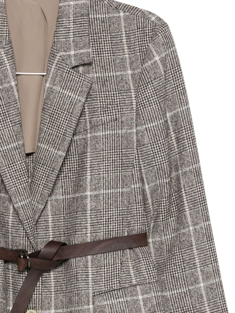 Brunello Cucinelli Checked Wool Belted Single-Breasted Jacket Brown brown