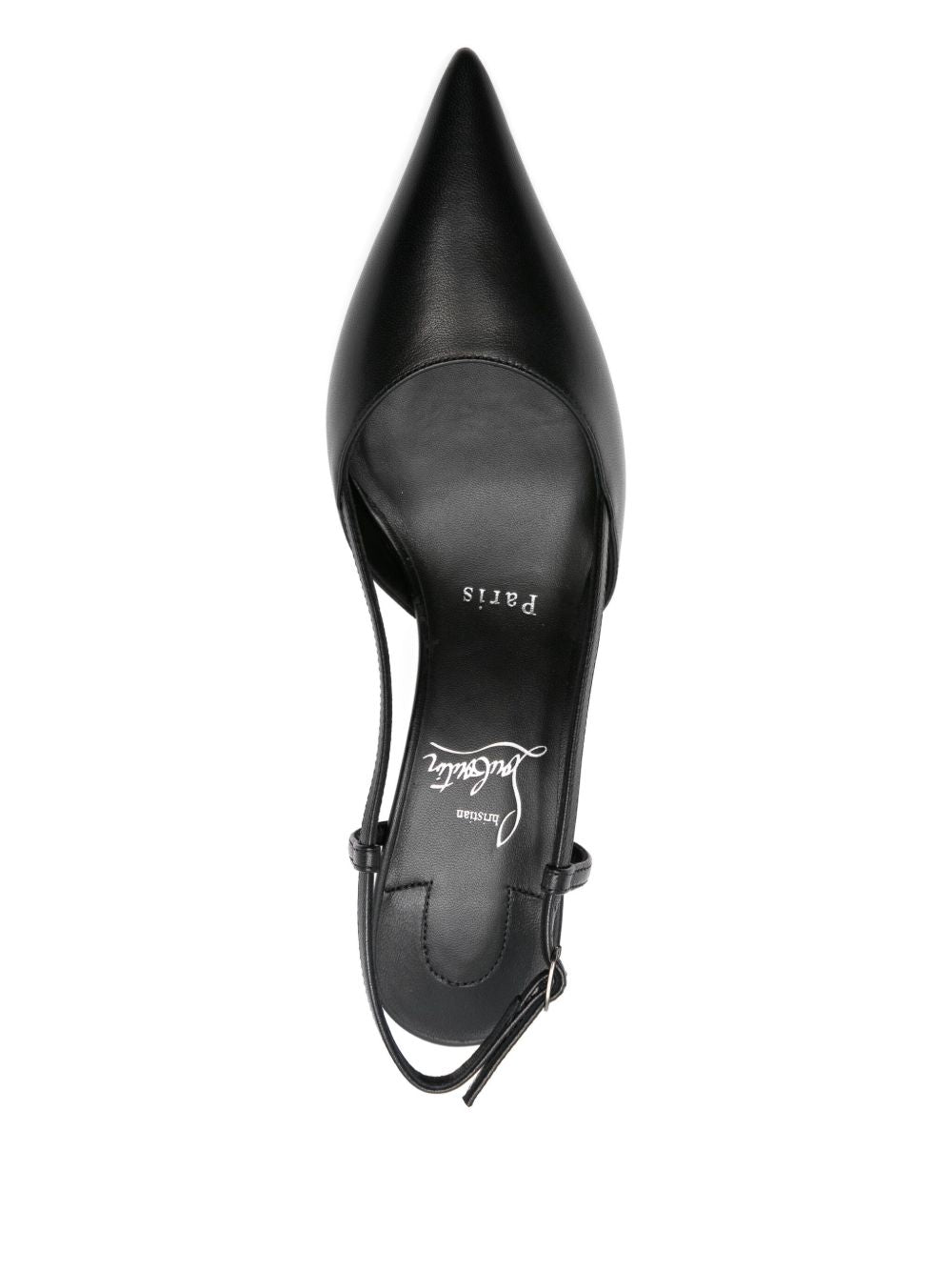Christian Louboutin Miss Z Black Calf Leather Buckle Ankle Strap Pointed Toe Pumps Black