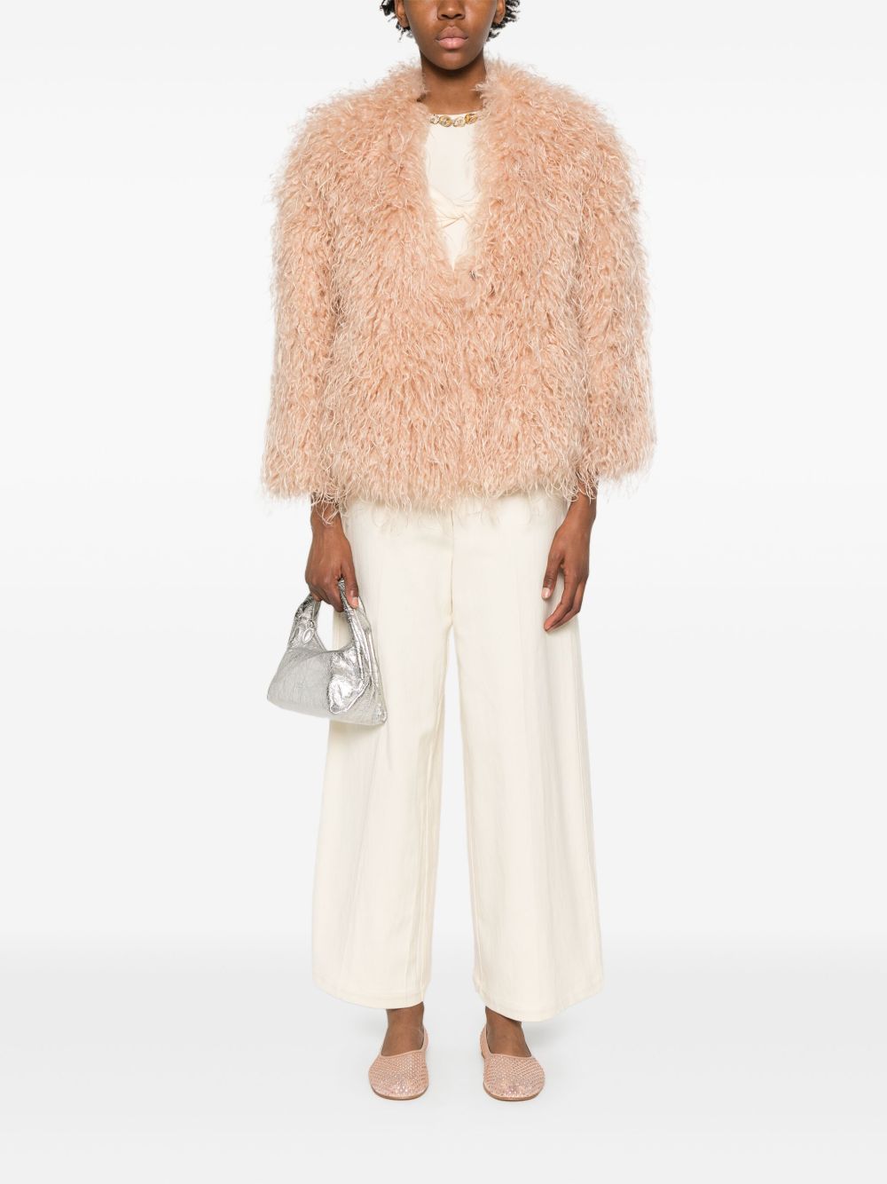 Forte Forte Long Powder Beige Coat with Concealed Fastening Powder