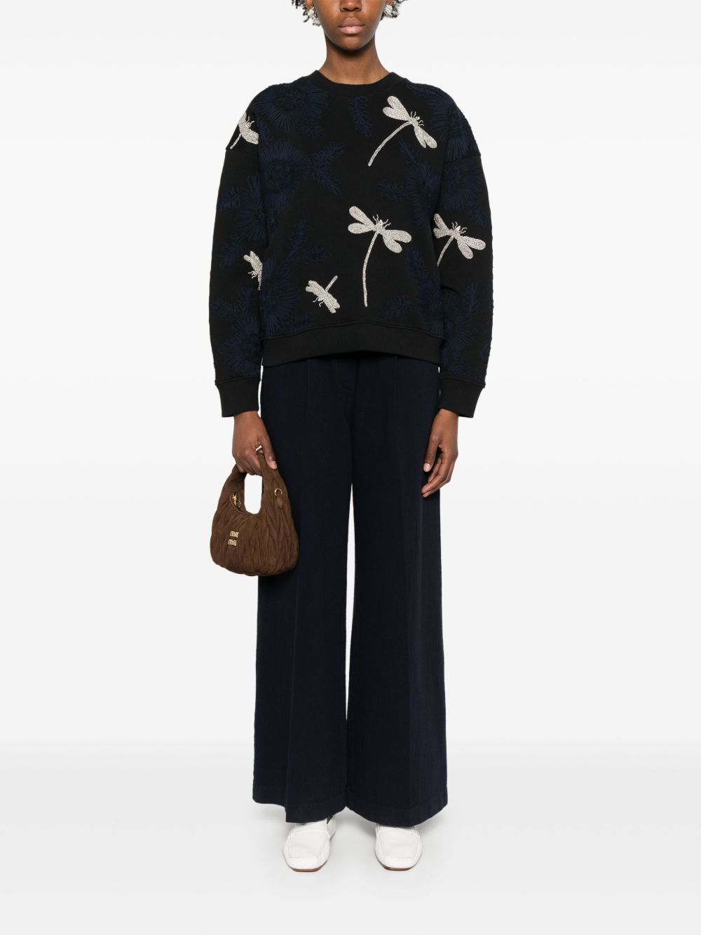 Forte Forte Navy Flared Cotton Trousers Blue