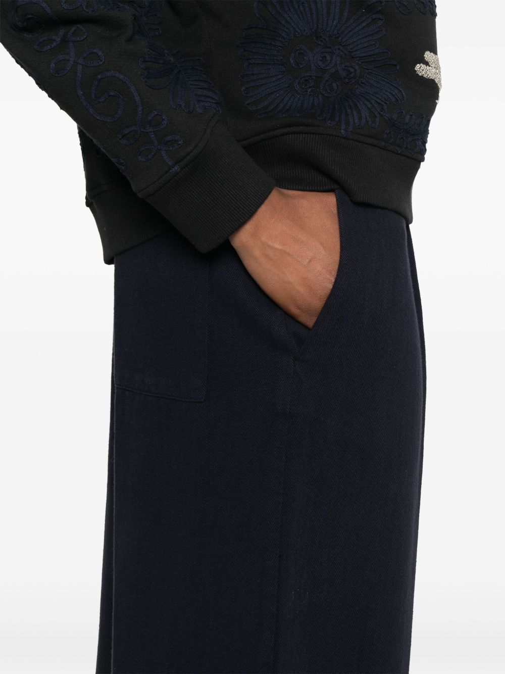 Forte Forte Navy Flared Cotton Trousers Blue