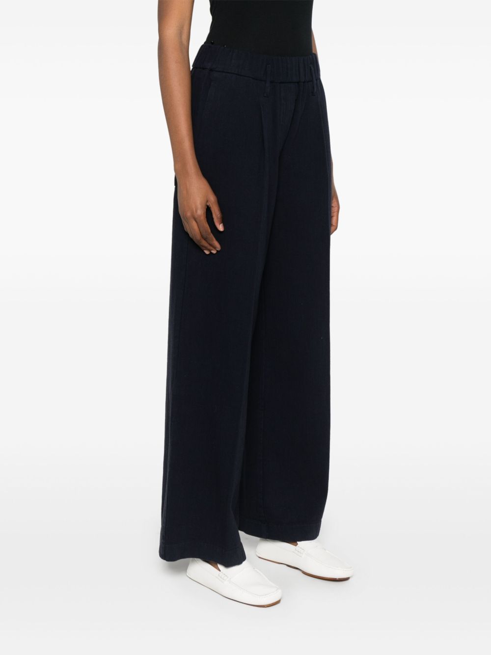 Forte Forte Navy Flared Cotton Trousers Blue