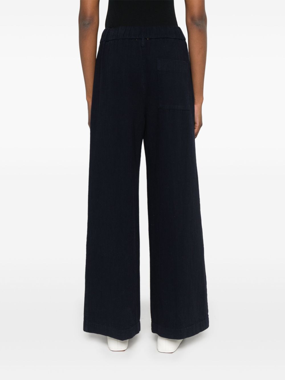 Forte Forte Navy Flared Cotton Trousers Blue