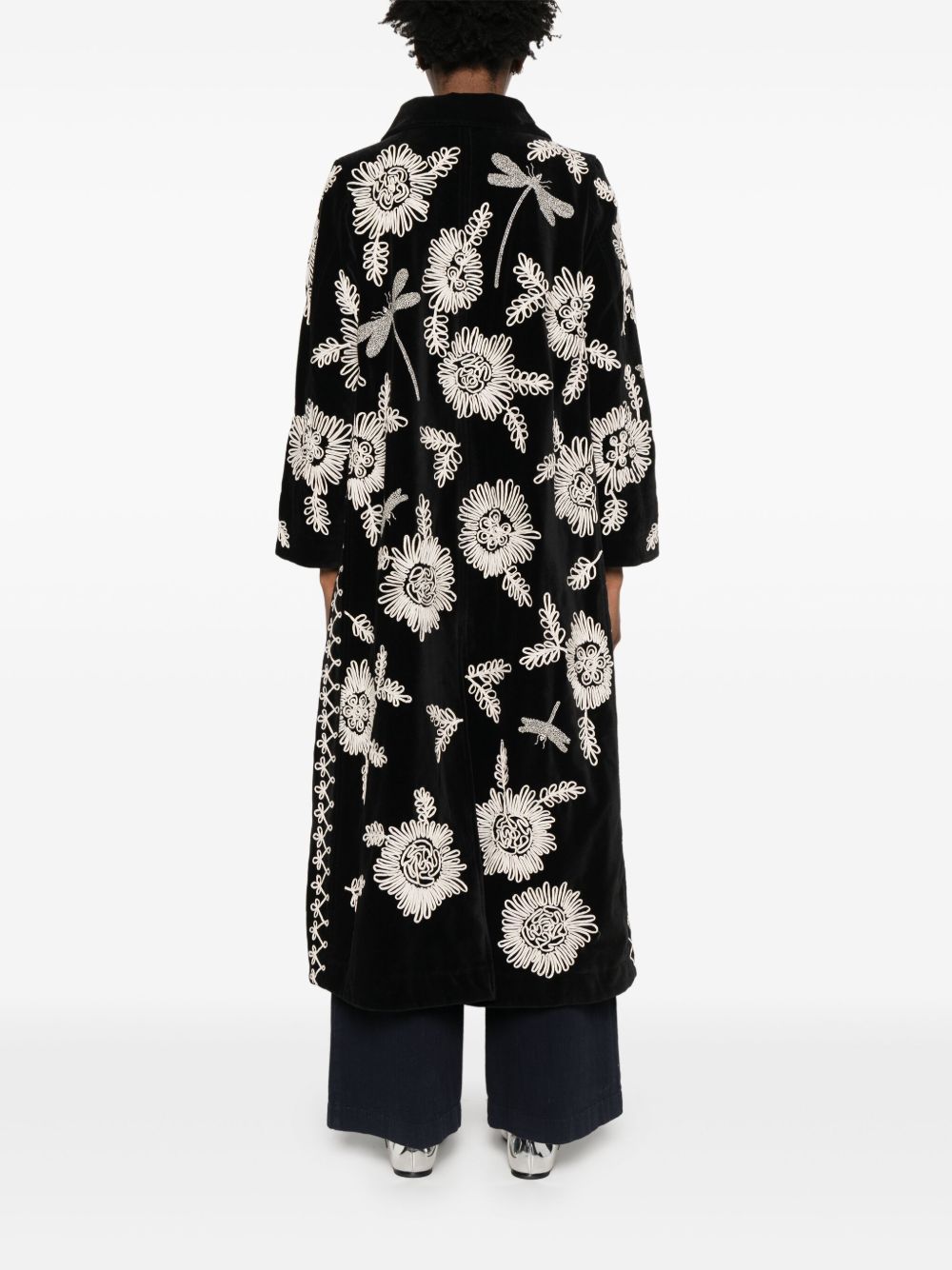 Forte Forte Embroidered Two-Tone Long Coat in Black Black