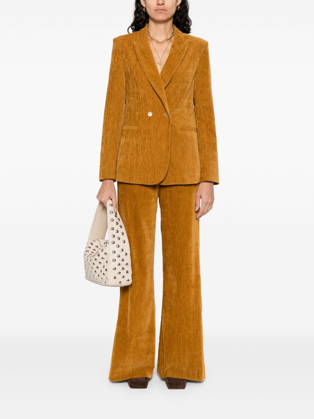 Forte Forte High-Waisted Flared Velvet Trousers Light Brown