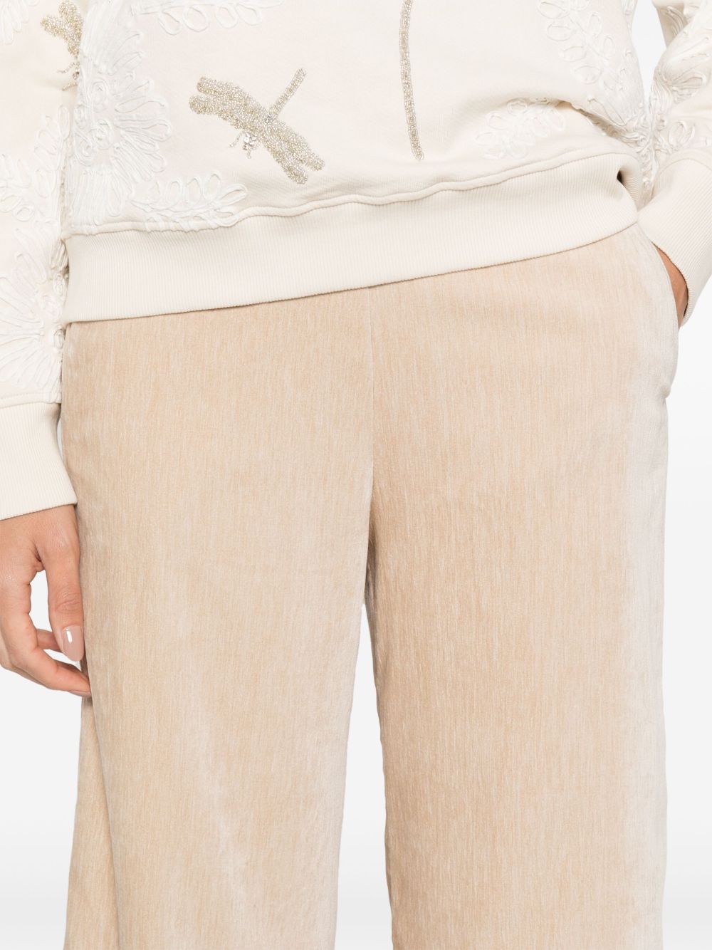 Forte Forte High-Waisted Flared Velvet Trousers Beige