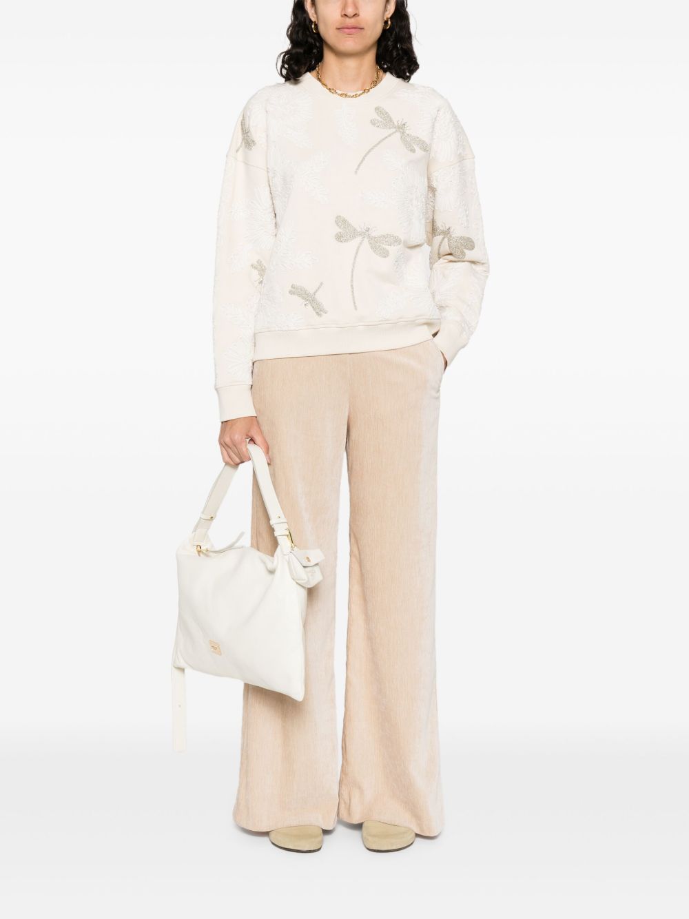 Forte Forte High-Waisted Flared Velvet Trousers Beige