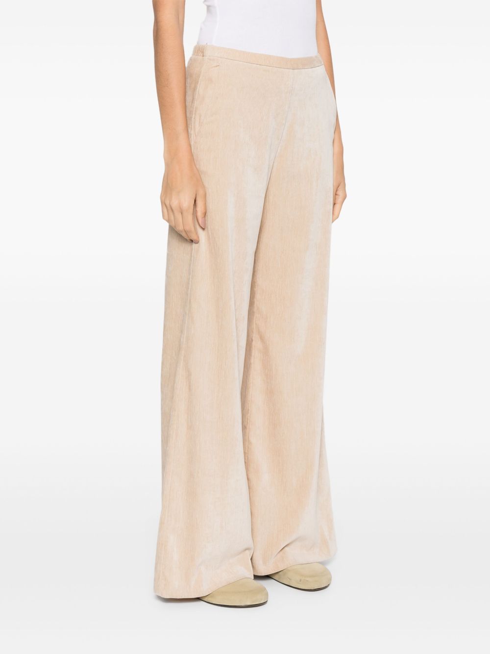Forte Forte High-Waisted Flared Velvet Trousers Beige