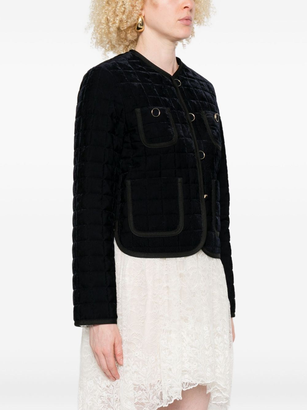 Forte Forte Quilted Matelassé Short Jacket Blue