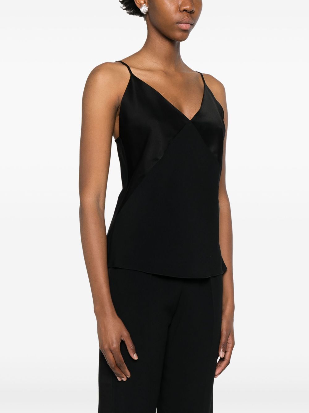 Forte Forte V-Neck Satin Sleeveless Top Black