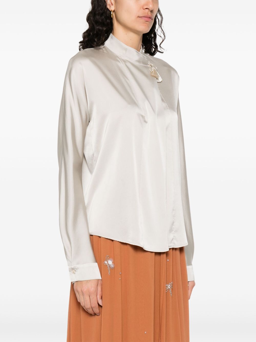 Forte Forte Silk Tie-Neck Long-Sleeve Blouse Silver silver