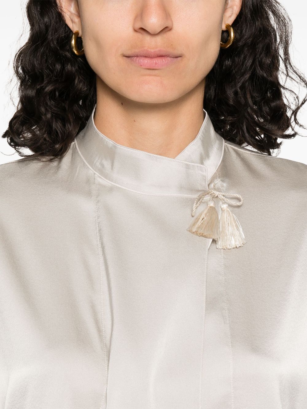 Forte Forte Silk Tie-Neck Long-Sleeve Blouse Silver silver