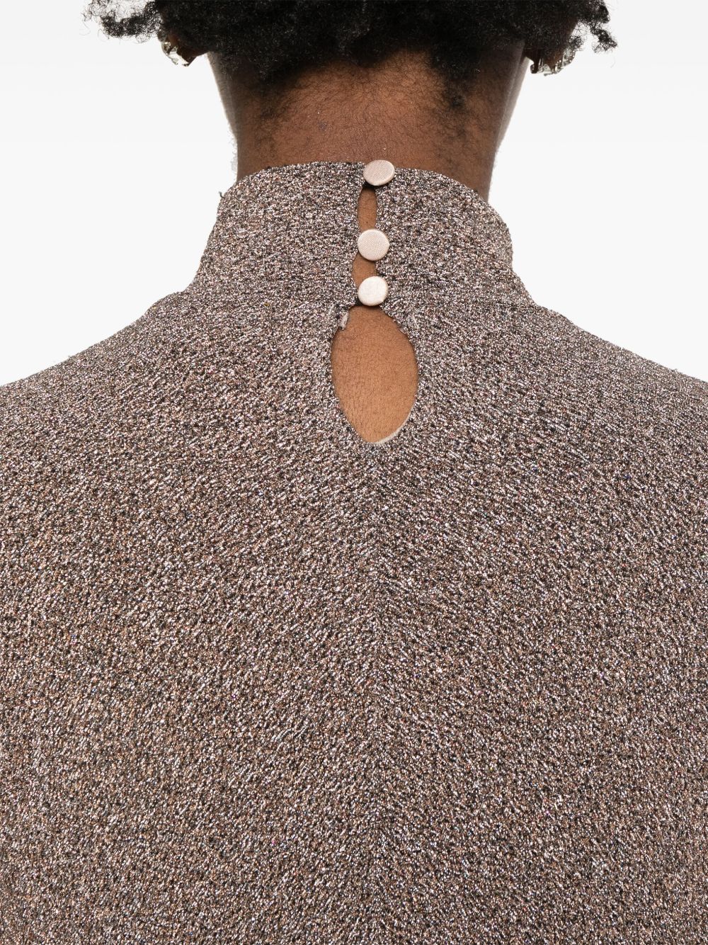 Forte Forte Lurex High-Neck Buttoned Sweater Powder powder