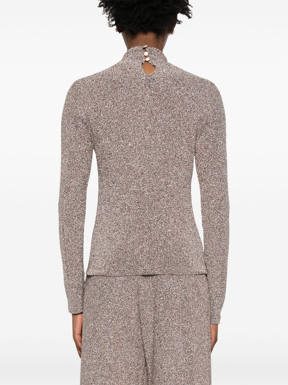 Forte Forte Lurex High-Neck Buttoned Sweater Powder powder