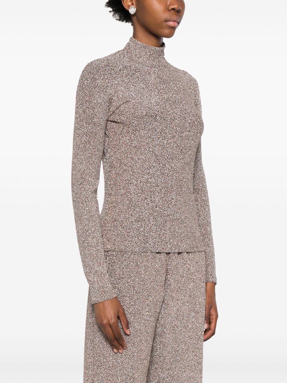 Forte Forte Lurex High-Neck Buttoned Sweater Powder powder