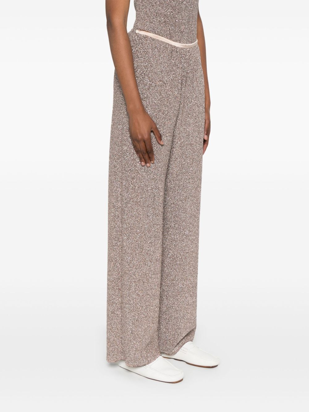 Forte Forte Lurex Wide-Leg Flared Trousers Powder powder