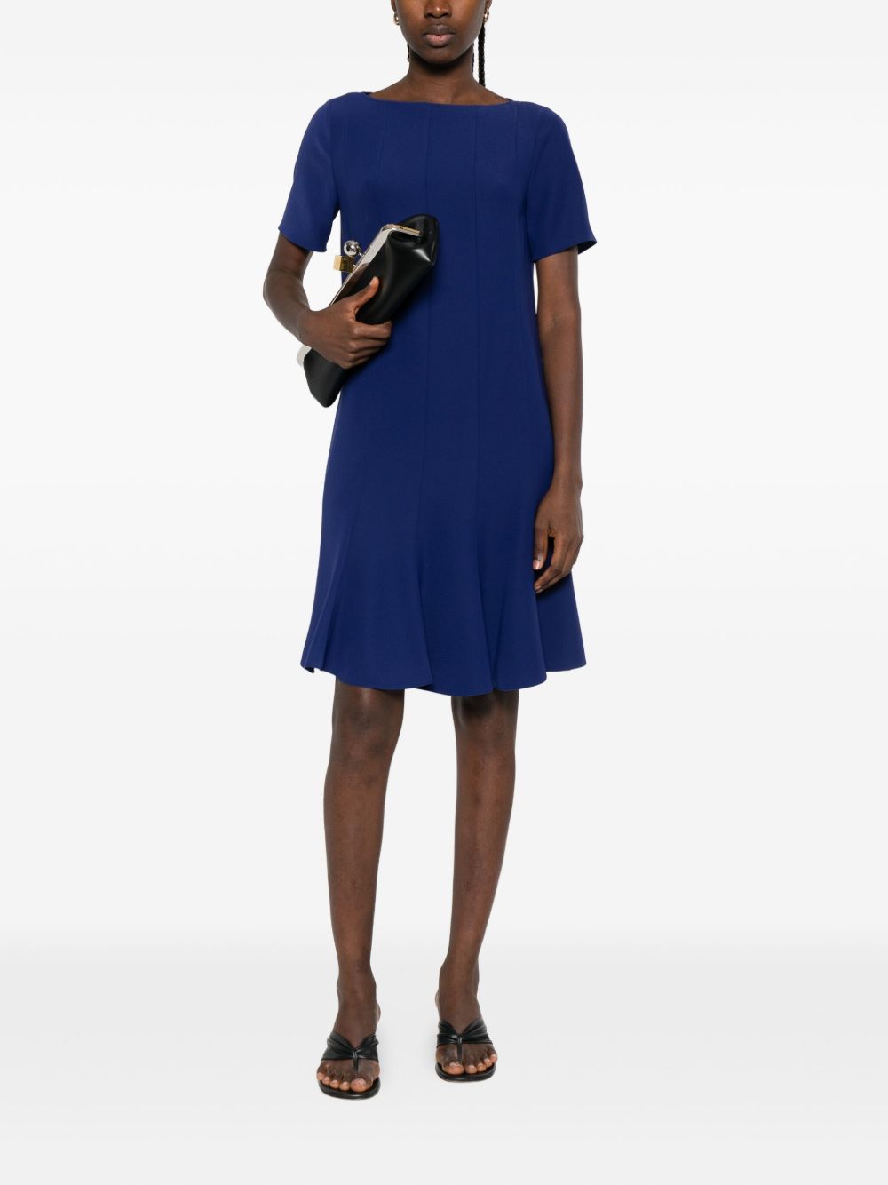 Emporio Armani Royal Blue Flared Short Dress with Boat Neck Blue
