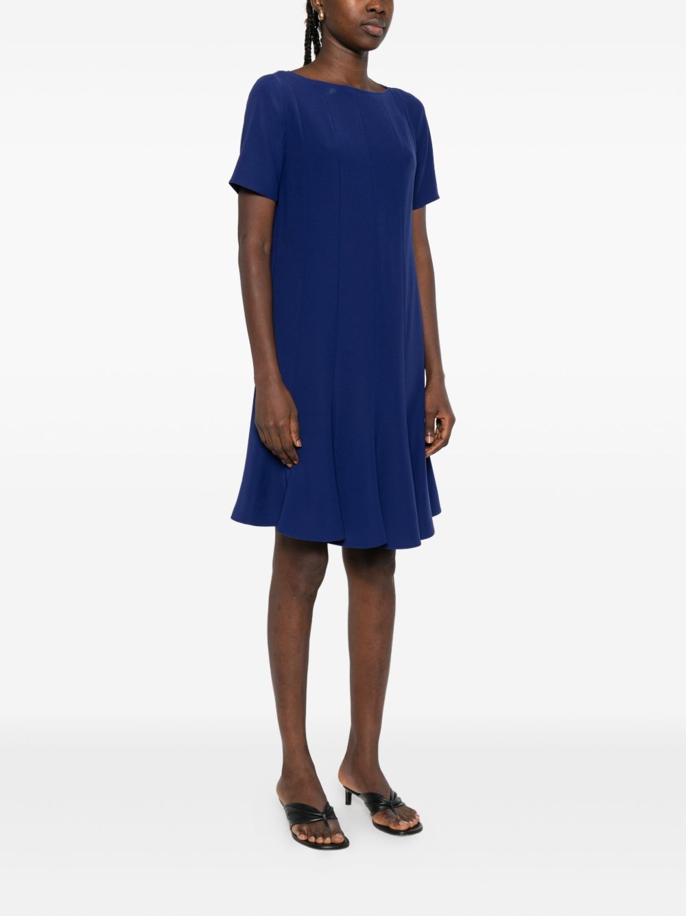 Emporio Armani Royal Blue Flared Short Dress with Boat Neck Blue