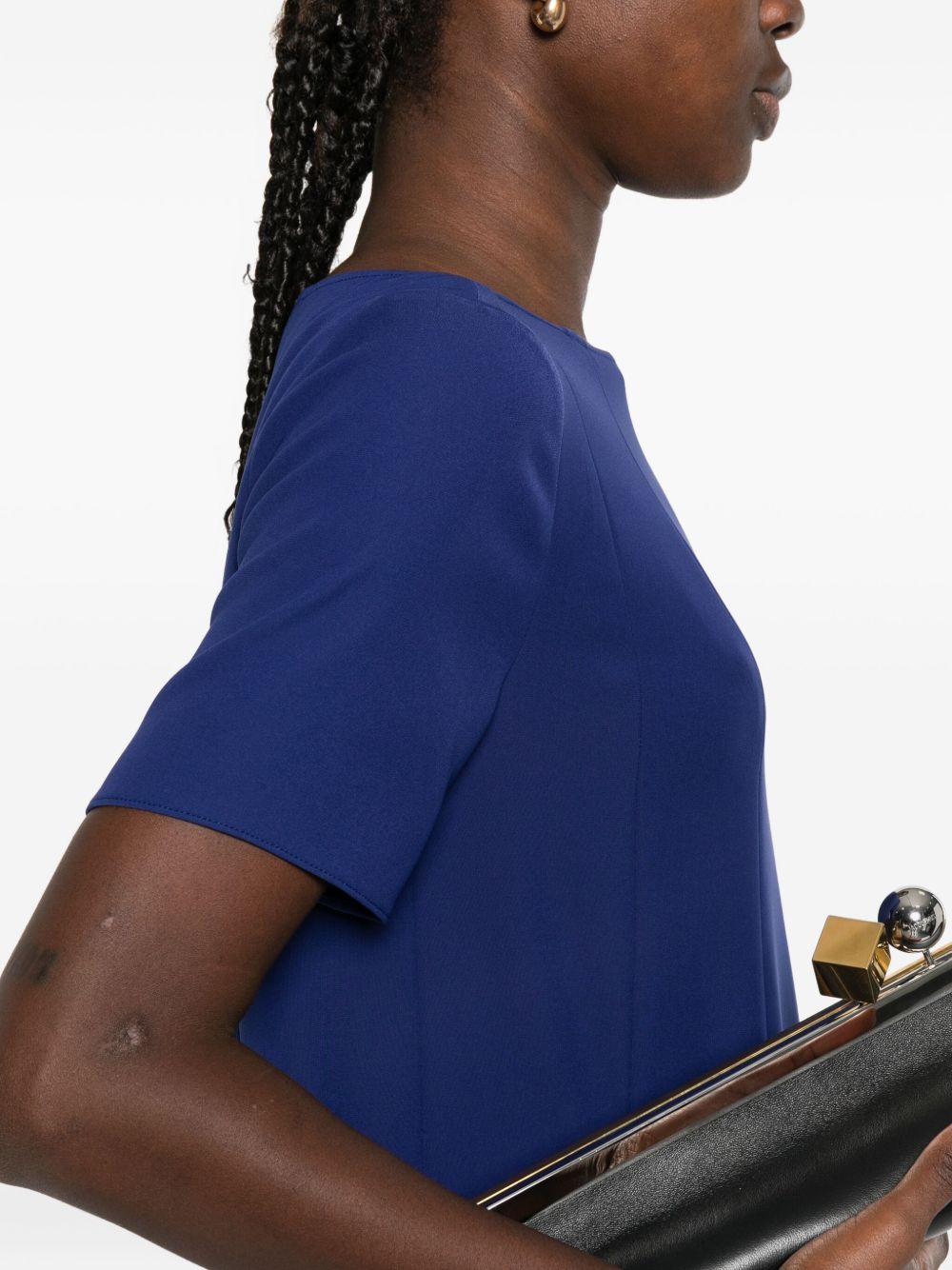 Emporio Armani Royal Blue Flared Short Dress with Boat Neck Blue