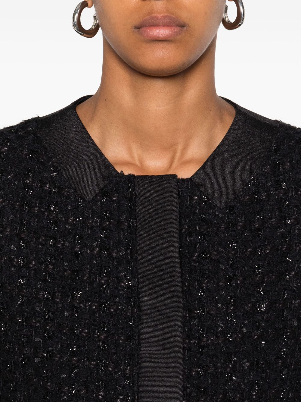 Emporio Armani Cropped Tweed Wool-Blend Blazer Black Black
