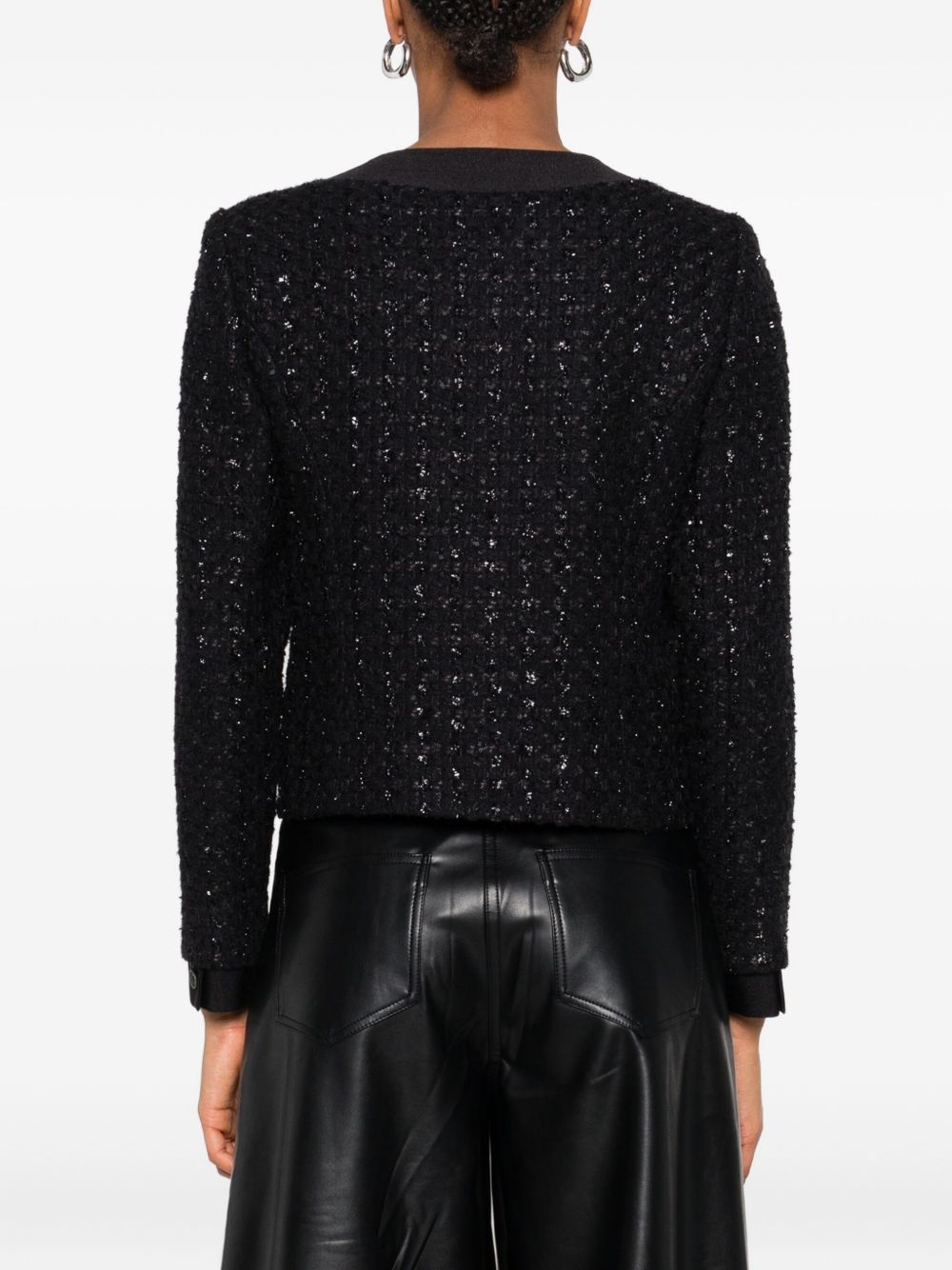 Emporio Armani Cropped Tweed Wool-Blend Blazer Black Black