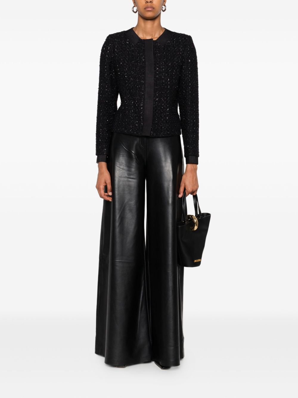 Emporio Armani Cropped Tweed Wool-Blend Blazer Black Black