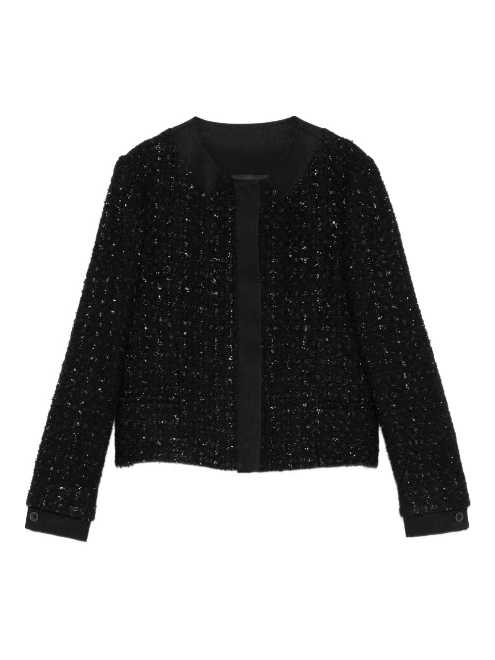 Emporio Armani Cropped Tweed Wool-Blend Blazer Black Black